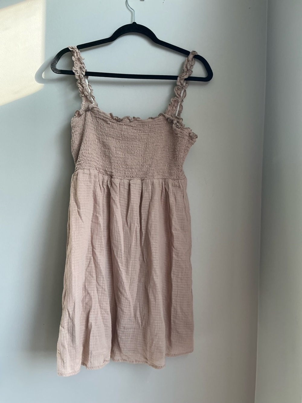 Lush Smocked Babydoll Mini Dress Blush Pink Boho Cottagecore Large